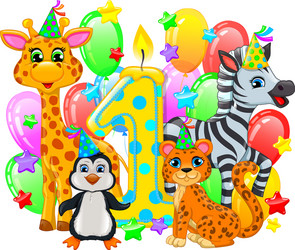 first birthday composition cute animals vector image