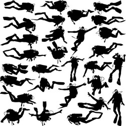 set black silhouette scuba divers vector image