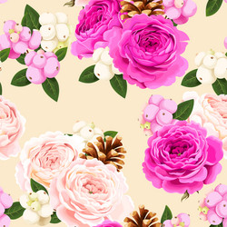 seamless pattern with roses and berries vector image