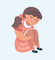 sad girl cartoon sitting alone vector image