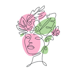 woman face with flowers line drawing vector image