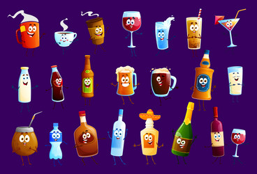 happy drink and beverage characters cup or bottle vector image