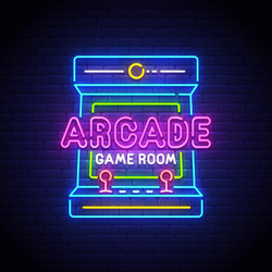 arcade games neon sign game logo vector image