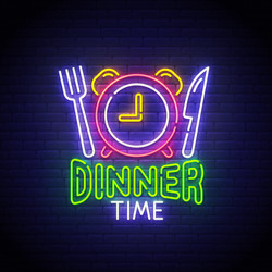 dinner time neon sign logo vector image