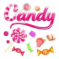 sign candy and colorful candies set caramel vector image