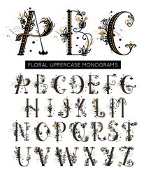 alphabet hand drawn floral uppercase letters vector image