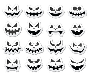 scary halloween pumpkin faces icons set vector image