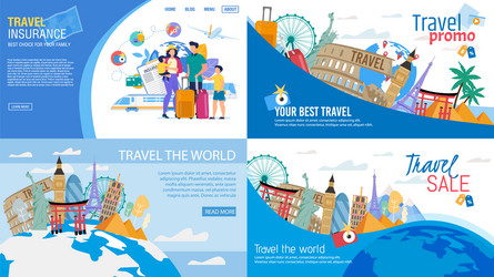 Travel sale insurance promotion landing page set vector