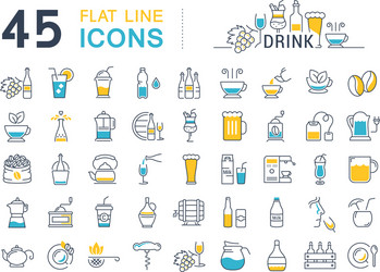 set flat line icons drinks and alcohol vector image