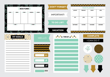 set stickers to organize planner cartoon vector image