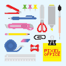 pixel art isolated office tools set vector image