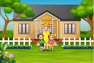 mother and children in front a house vector image