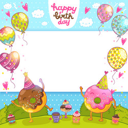 happy birthday card with donuts and cupcakes vector image