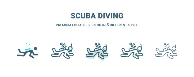 Scuba diving icon in 5 different style outline vector