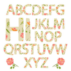 flower alphabet with rose flowers and leaves vector image