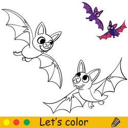 cute two flying bats halloween concept coloring vector image