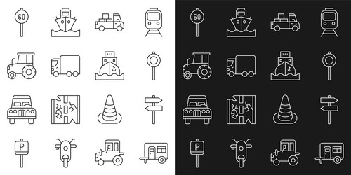 set line rv camping trailer road traffic signpost vector image