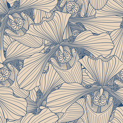 beige and blue orchid flower seamless pattern vector image