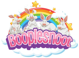 Cute rabbits on boople snoot font with rainbow vector