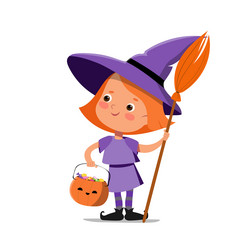 cartoon halloween witch girl in costume vector image