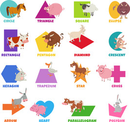 geometric shapes with cartoon farm animals set vector image