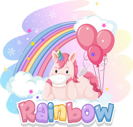 font design for word rainbow with cute unicorn vector image