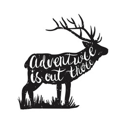 deer silhouette and hand-drawn lettering vector image