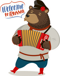 russian fun bear playing accordion welcome vector image