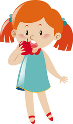 girl in blue dress eating apple vector image