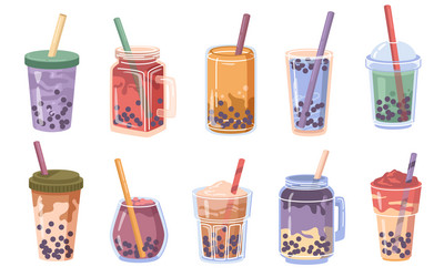 bubble milk tea refreshing coffee drinks vector image