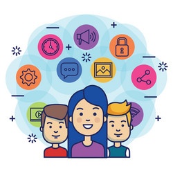 Group of people with social media marketing icons vector