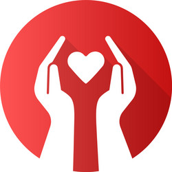 Hands with heart flat design long shadow glyph vector