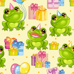 seamless pattern frog happy birthday background vector image