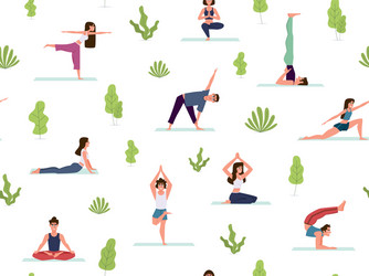 yoga seamless pattern people demonstrating vector image