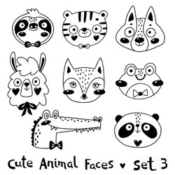 avatars funny animal faces sloth tiger wolf alpaca vector image