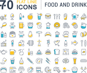 set flat line icons drinks and food vector image