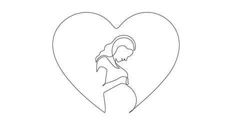 One continuous line drawing of pregnant woman vector