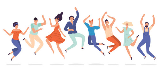 young people jump jumping teenagers group happy vector image