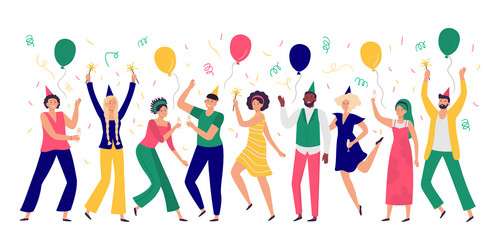 people celebrating young men and women dance vector image