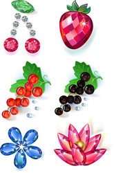 fruit flowers colored gems brooches set vector image