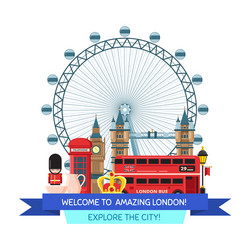 cartoon london sights and objects vector image