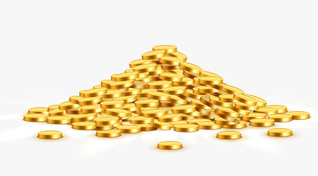 gold shiny coins with star signs in heap big vector