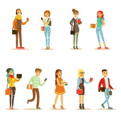 University and college students street fashion vector