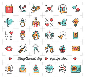 colorful valentine icons flat design line thin vector image