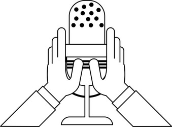 Hands holding microphone symbol black and white vector