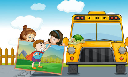 kids and school bus vector image