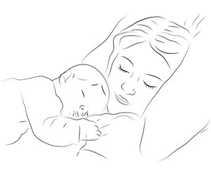 Sleeping mother and baby icon vector