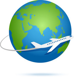 airplane fly around planet earth logo vector image