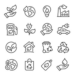 ecology line art icon set nature and environment vector image