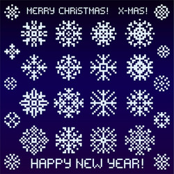 christmas snowflakes designs in pixel style vector image